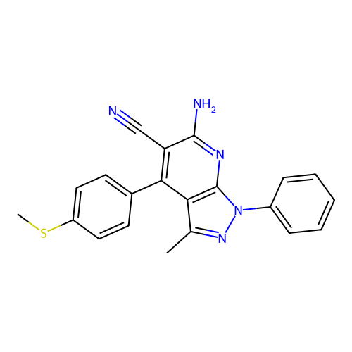 6-amino-3-methyl-4-(4-methylsulfanylphenyl)-1-phenylpyrazolo[3,4-b]pyridine-5-carbonitrile structure