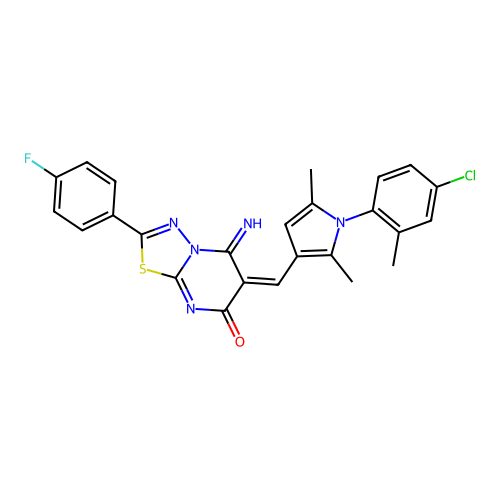 (E)-6-((1-(4-chloro-2-methylphenyl)-2,5-dimethyl-1H-pyrrol-3-yl)methylene)-2-(4-fluorophenyl)-5-imino-5H-[1,3,4]thiadiazolo[3,2-a]pyrimidin-7(6H)-one structure