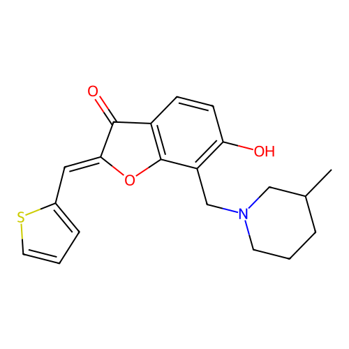 (Z)-6-hydroxy-7-((3-methylpiperidin-1-yl)methyl)-2-(thiophen-2-ylmethylene)benzofuran-3(2H)-one structure