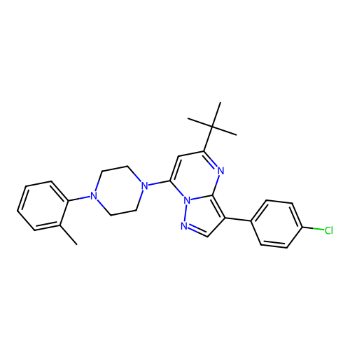 5-tert-butyl-3-(4-chlorophenyl)-7-[4-(2-methylphenyl)piperazin-1-yl]pyrazolo[1,5-a]pyrimidine structure