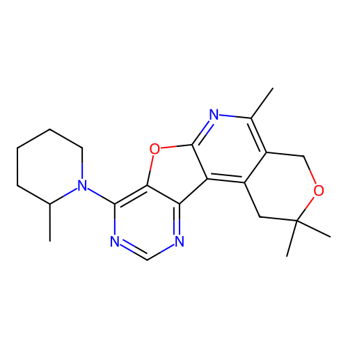 2,2,5-trimethyl-8-(2-methylpiperidin-1-yl)-1,4-dihydro-2H-pyrano[4'',3'':4',5']pyrido[3',2':4,5]furo[3,2-d]pyrimidine structure