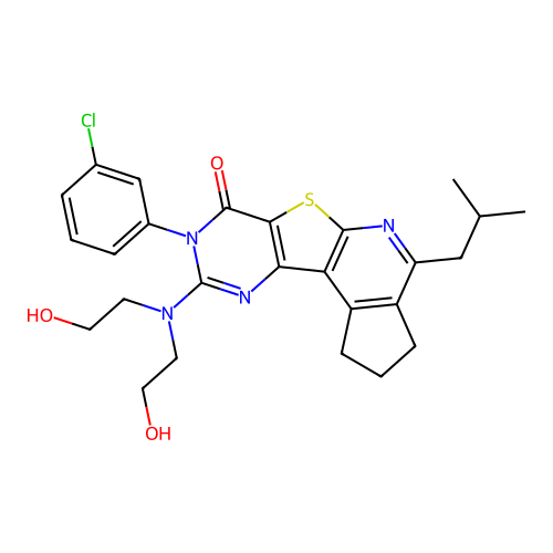 9-(bis(2-hydroxyethyl)amino)-8-(3-chlorophenyl)-4-isobutyl-2,3-dihydro-1H-cyclopenta[4',5']pyrido[3',2':4,5]thieno[3,2-d]pyrimidin-7(8H)-one structure