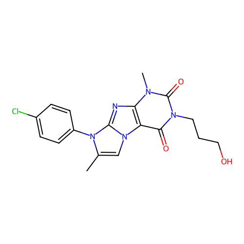8-(4-chlorophenyl)-3-(3-hydroxypropyl)-1,7-dimethyl-1H-imidazo[2,1-f]purine-2,4(3H,8H)-dione structure