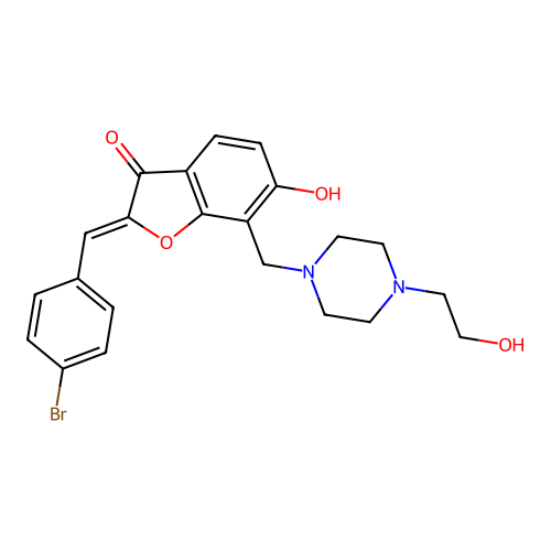 (Z)-2-(4-bromobenzylidene)-6-hydroxy-7-((4-(2-hydroxyethyl)piperazin-1-yl)methyl)benzofuran-3(2H)-one structure