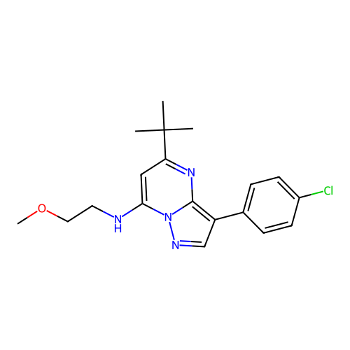 5-tert-butyl-3-(4-chlorophenyl)-N-(2-methoxyethyl)pyrazolo[1,5-a]pyrimidin-7-amine structure