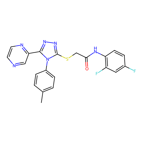 N-(2,4-difluorophenyl)-2-[[4-(4-methylphenyl)-5-pyrazin-2-yl-1,2,4-triazol-3-yl]sulfanyl]acetamide structure