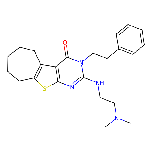 2-((2-(dimethylamino)ethyl)amino)-3-phenethyl-6,7,8,9-tetrahydro-3H-cyclohepta[4,5]thieno[2,3-d]pyrimidin-4(5H)-one structure
