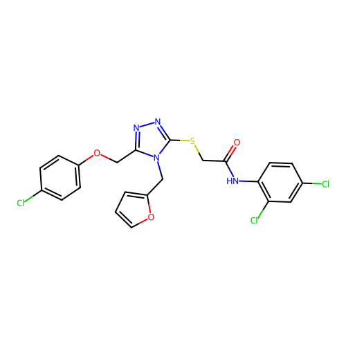 2-((5-((4-chlorophenoxy)methyl)-4-(furan-2-ylmethyl)-4H-1,2,4-triazol-3-yl)thio)-N-(2,4-dichlorophenyl)acetamide structure