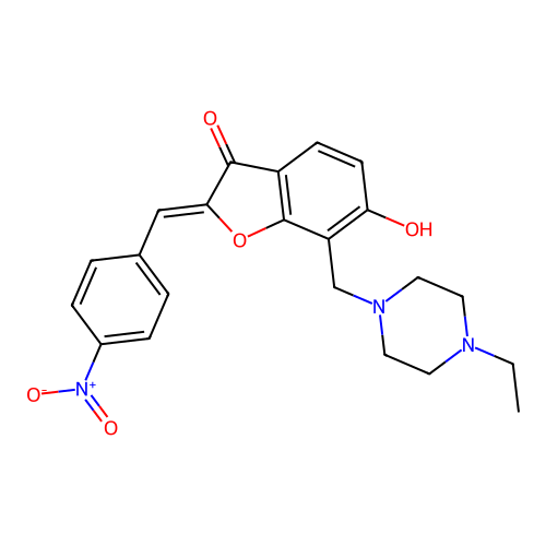(Z)-7-((4-ethylpiperazin-1-yl)methyl)-6-hydroxy-2-(4-nitrobenzylidene)benzofuran-3(2H)-one structure
