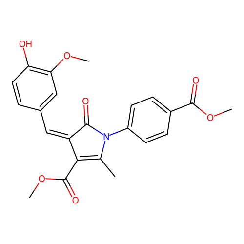 (Z)-methyl 4-(4-hydroxy-3-methoxybenzylidene)-1-(4-(methoxycarbonyl)phenyl)-2-methyl-5-oxo-4,5-dihydro-1H-pyrrole-3-carboxylate structure