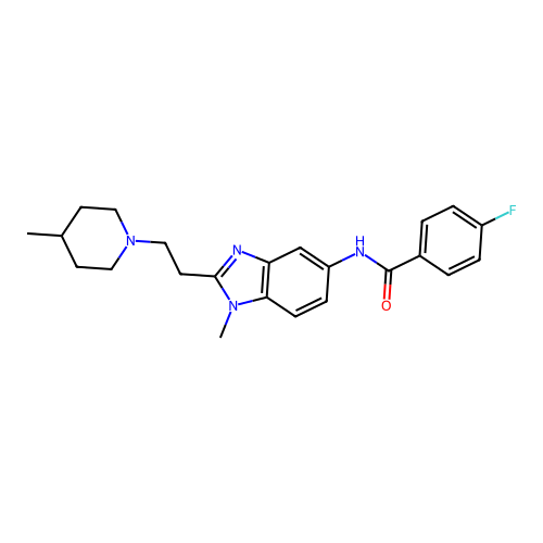 4-fluoro-N-[1-methyl-2-[2-(4-methyl-1-piperidyl)ethyl]benzoimidazol-5-yl]benzamide structure