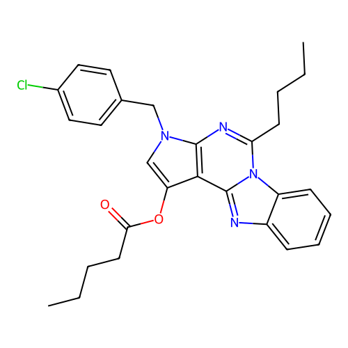 5-butyl-3-(4-chlorobenzyl)-3H-benzo[4,5]imidazo[1,2-c]pyrrolo[3,2-e]pyrimidin-1-yl pentanoate structure