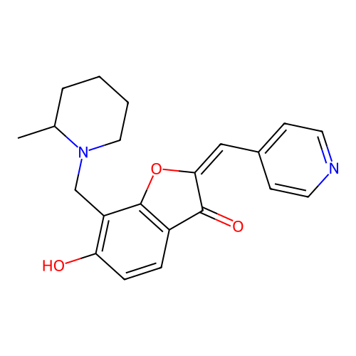 6-hydroxy-7-[(2-methyl-1-piperidyl)methyl]-2-(pyridin-4-ylmethylidene)benzofuran-3-one structure