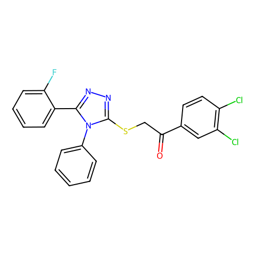 1-(3,4-dichlorophenyl)-2-[[5-(2-fluorophenyl)-4-phenyl-1,2,4-triazol-3-yl]sulfanyl]ethanone structure