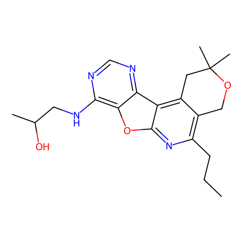 1-((2,2-dimethyl-5-propyl-2,4-dihydro-1H-pyrano[4'',3'':4',5']pyrido[3',2':4,5]furo[3,2-d]pyrimidin-8-yl)amino)propan-2-ol structure