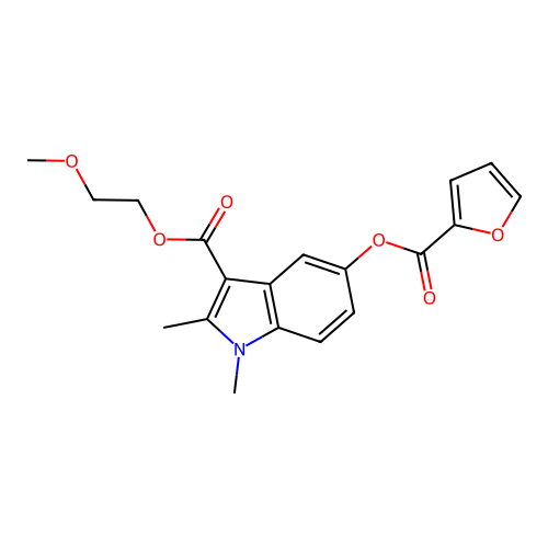 2-methoxyethyl 5-((furan-2-carbonyl)oxy)-1,2-dimethyl-1H-indole-3-carboxylate structure