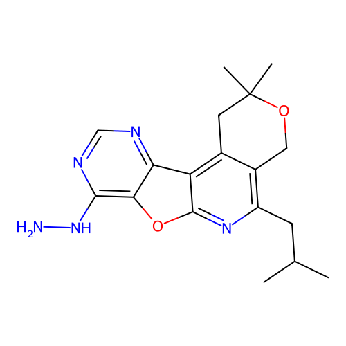 8-hydrazinyl-2,2-dimethyl-5-(2-methylpropyl)-1,4-dihydro-2H-pyrano[4'',3'':4',5']pyrido[3',2':4,5]furo[3,2-d]pyrimidine structure