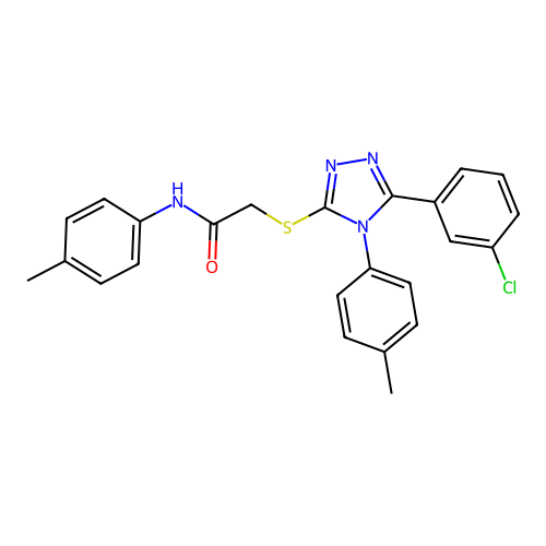 2-[[5-(3-chlorophenyl)-4-(4-methylphenyl)-1,2,4-triazol-3-yl]sulfanyl]-N-(4-methylphenyl)acetamide structure