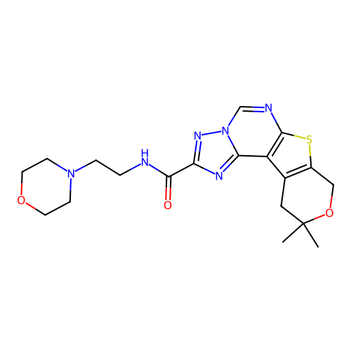 10,10-dimethyl-N-(2-morpholinoethyl)-10,11-dihydro-8H-pyrano[4',3':4,5]thieno[3,2-e][1,2,4]triazolo[1,5-c]pyrimidine-2-carboxamide structure
