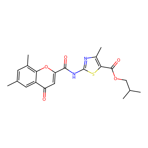 isobutyl 2-{[(6,8-dimethyl-4-oxo-4H-chromen-2-yl)carbonyl]amino}-4-methyl-1,3-thiazole-5-carboxylate structure