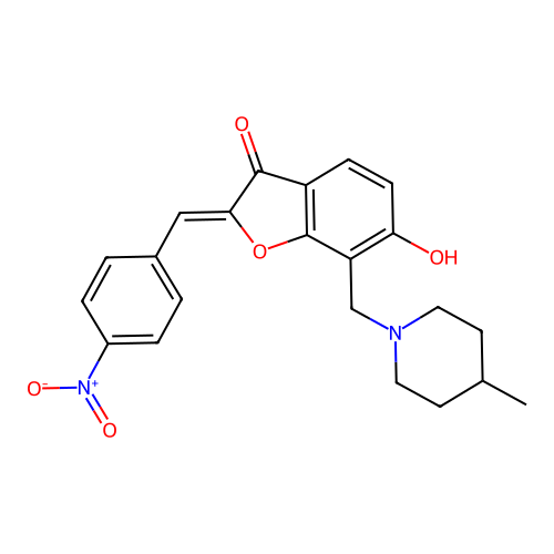 (Z)-6-hydroxy-7-((4-methylpiperidin-1-yl)methyl)-2-(4-nitrobenzylidene)benzofuran-3(2H)-one structure