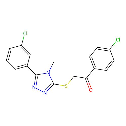 1-(4-chlorophenyl)-2-((5-(3-chlorophenyl)-4-methyl-4H-1,2,4-triazol-3-yl)thio)ethanone structure