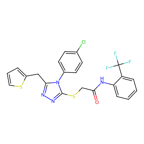 2-{[4-(4-chlorophenyl)-5-(thiophen-2-ylmethyl)-4H-1,2,4-triazol-3-yl]sulfanyl}-N-[2-(trifluoromethyl)phenyl]acetamide structure