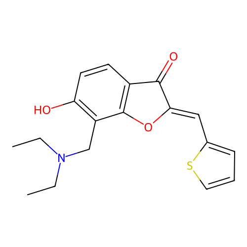 (Z)-7-((diethylamino)methyl)-6-hydroxy-2-(thiophen-2-ylmethylene)benzofuran-3(2H)-one structure