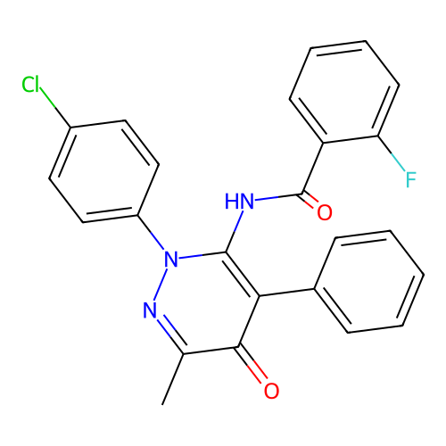 N-[2-(4-chlorophenyl)-6-methyl-5-oxo-4-phenyl-pyridazin-3-yl]-2-fluoro-benzamide structure