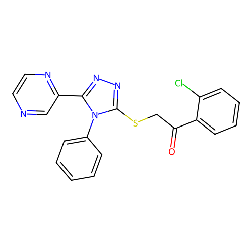 1-(2-chlorophenyl)-2-((4-phenyl-5-(pyrazin-2-yl)-4H-1,2,4-triazol-3-yl)thio)ethanone structure