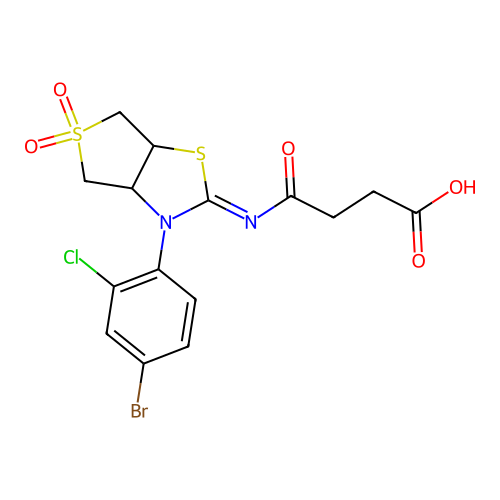 4-{[(2Z)-3-(4-bromo-2-chlorophenyl)-5,5-dioxidotetrahydrothieno[3,4-d][1,3]thiazol-2(3H)-ylidene]amino}-4-oxobutanoic acid structure
