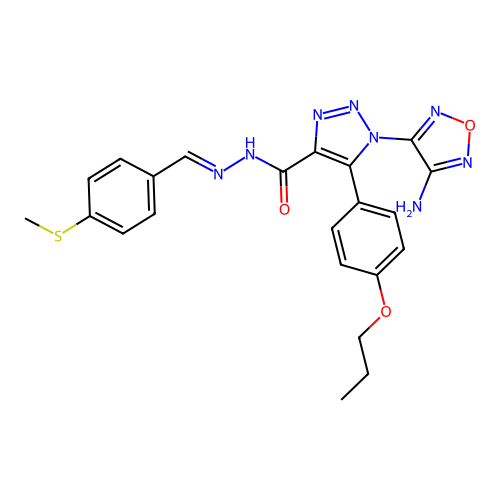 (E)-1-(4-amino-1,2,5-oxadiazol-3-yl)-N'-(4-(methylthio)benzylidene)-5-(4-propoxyphenyl)-1H-1,2,3-triazole-4-carbohydrazide structure