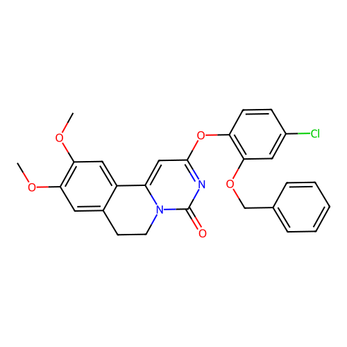 2-(2-(benzyloxy)-4-chlorophenoxy)-9,10-dimethoxy-6,7-dihydro-4H-pyrimido[6,1-a]isoquinolin-4-one structure
