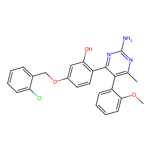 2-(2-amino-5-(2-methoxyphenyl)-6-methylpyrimidin-4-yl)-5-((2-chlorobenzyl)oxy)phenol structure