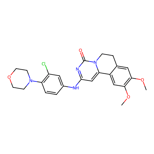 2-((3-chloro-4-morpholinophenyl)amino)-9,10-dimethoxy-6,7-dihydro-4H-pyrimido[6,1-a]isoquinolin-4-one structure