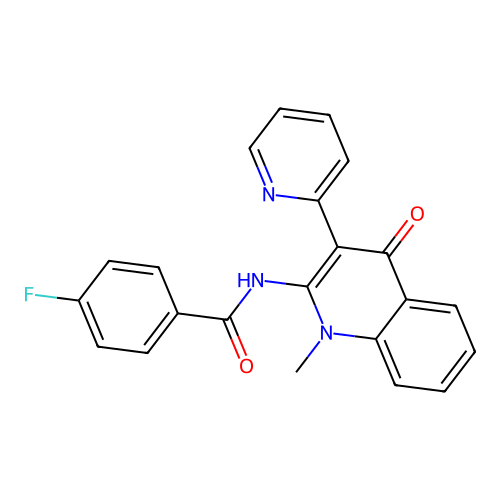 4-fluoro-N-[1-methyl-4-oxo-3-(pyridin-2-yl)-1,4-dihydroquinolin-2-yl]benzamide structure