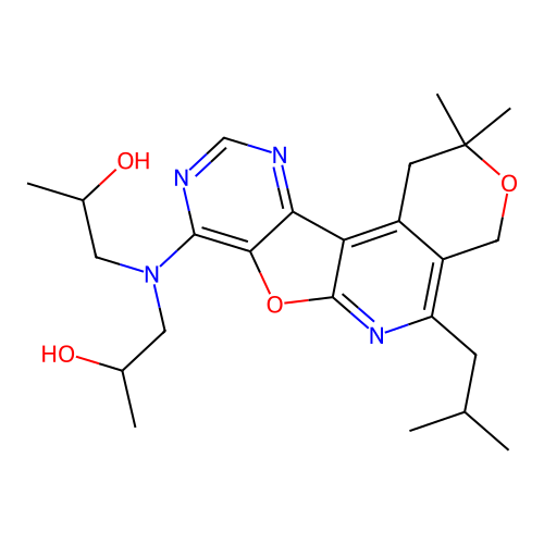 1,1'-((5-isobutyl-2,2-dimethyl-2,4-dihydro-1H-pyrano[4'',3'':4',5']pyrido[3',2':4,5]furo[3,2-d]pyrimidin-8-yl)azanediyl)bis(propan-2-ol) structure
