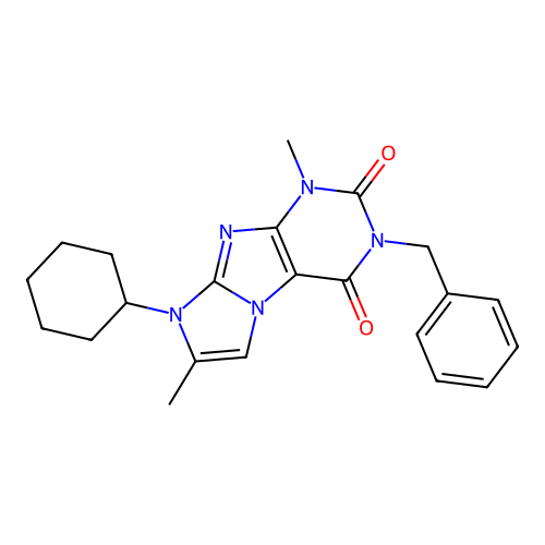 3-benzyl-8-cyclohexyl-1,7-dimethyl-1H-imidazo[2,1-f]purine-2,4(3H,8H)-dione structure