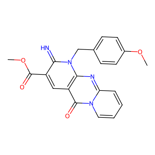methyl 2-imino-1-(4-methoxybenzyl)-5-oxo-1,5-dihydro-2H-dipyrido[1,2-a:2',3'-d]pyrimidine-3-carboxylate structure