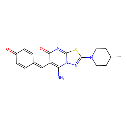 (6E)-6-[(4-HYDROXYPHENYL)METHYLIDENE]-5-IMINO-2-(4-METHYLPIPERIDIN-1-YL)-5H,6H,7H-[1,3,4]THIADIAZOLO[3,2-A]PYRIMIDIN-7-ONE structure