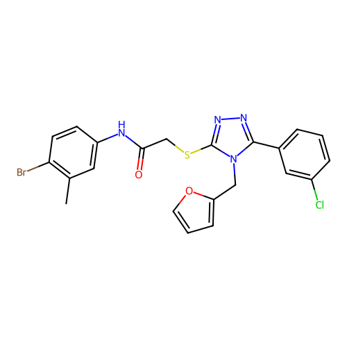 N-(4-bromo-3-methylphenyl)-2-{[5-(3-chlorophenyl)-4-(furan-2-ylmethyl)-4H-1,2,4-triazol-3-yl]sulfanyl}acetamide structure