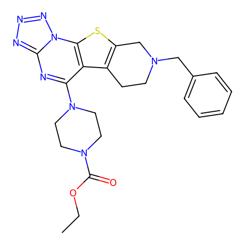 ethyl 4-(8-benzyl-6,7,8,9-tetrahydropyrido[4',3':4,5]thieno[3,2-e]tetrazolo[1,5-a]pyrimidin-5-yl)piperazine-1-carboxylate structure