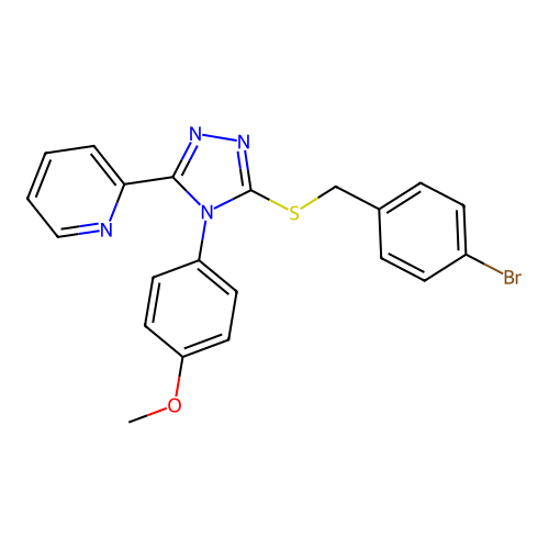 2-[5-[(4-bromophenyl)methylsulfanyl]-4-(4-methoxyphenyl)-1,2,4-triazol-3-yl]pyridine structure