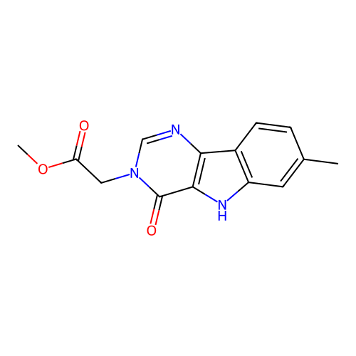 methyl (7-methyl-4-oxo-4,5-dihydro-3H-pyrimido[5,4-b]indol-3-yl)acetate structure