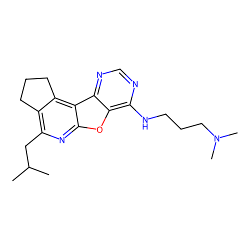 N,N-dimethyl-N'-[4-(2-methylpropyl)-2,3-dihydro-1H-cyclopenta[4',5']pyrido[3',2':4,5]furo[3,2-d]pyrimidin-7-yl]propane-1,3-diamine structure