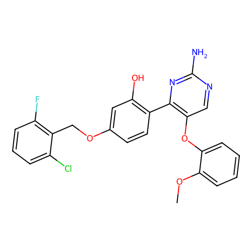 2-(2-amino-5-(2-methoxyphenoxy)pyrimidin-4-yl)-5-((2-chloro-6-fluorobenzyl)oxy)phenol structure