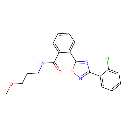 2-[3-(2-chlorophenyl)-1,2,4-oxadiazol-5-yl]-N-(3-methoxypropyl)benzamide structure
