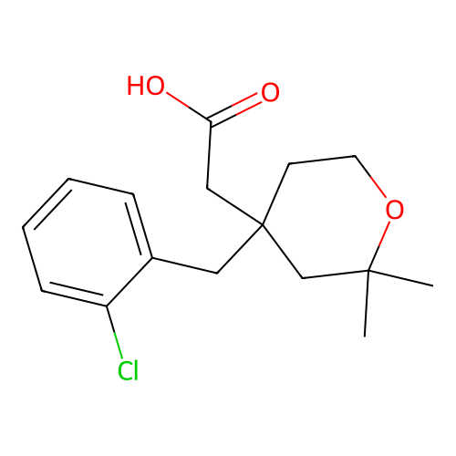 [4-(2-chlorobenzyl)-2,2-dimethyltetrahydro-2H-pyran-4-yl]acetic acid structure