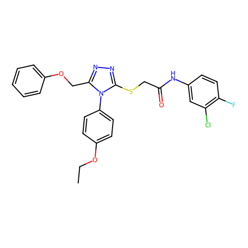N-(3-chloro-4-fluorophenyl)-2-{[4-(4-ethoxyphenyl)-5-(phenoxymethyl)-4H-1,2,4-triazol-3-yl]sulfanyl}acetamide structure