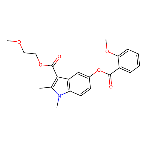 2-methoxyethyl 5-((2-methoxybenzoyl)oxy)-1,2-dimethyl-1H-indole-3-carboxylate structure